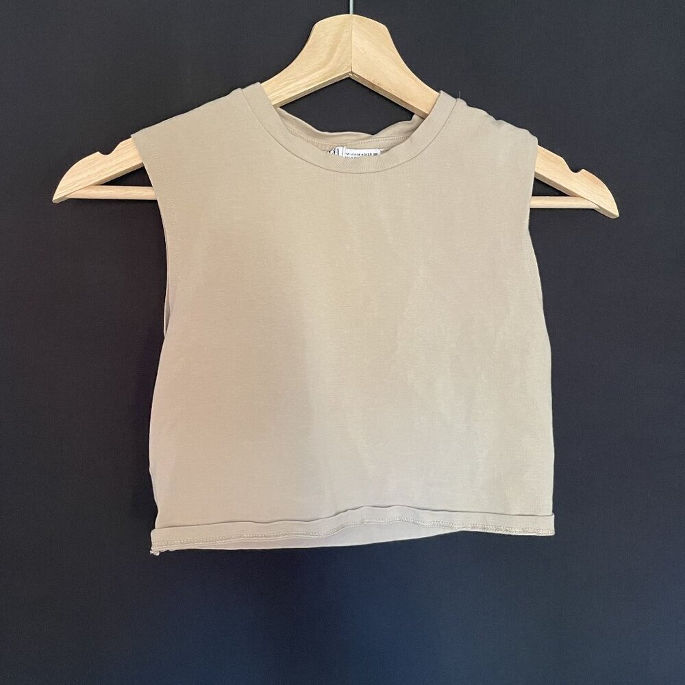 Zara cropped beige neutral‎ sleeveless top casual shirt women's size medium
